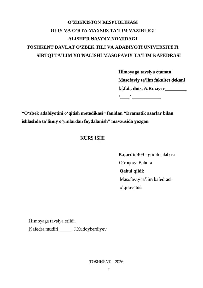 Dramatik asarlar bilan ishlashda ta’limiy o‘yinlardan foydalanish.