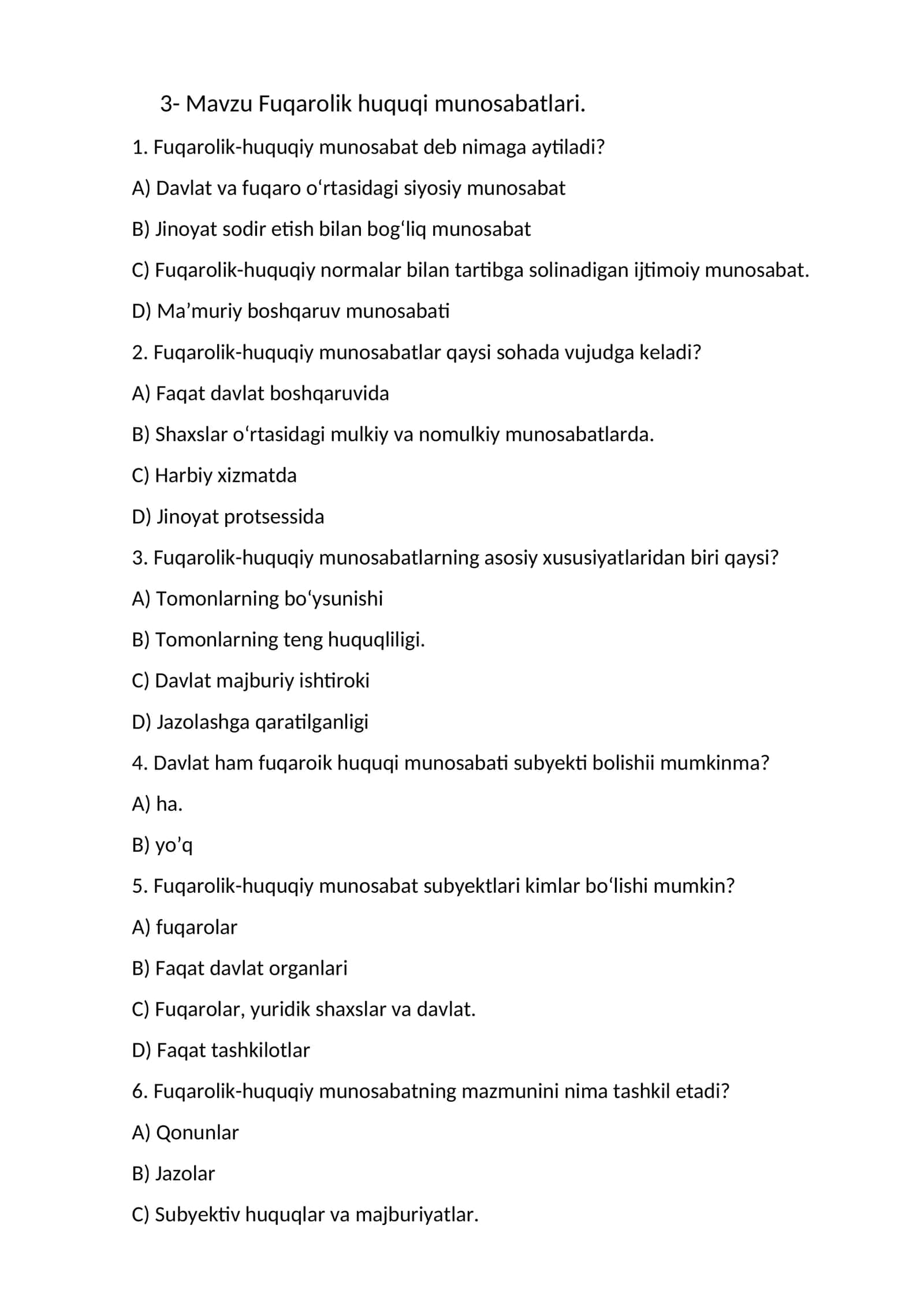 Fuqarolik huquqi munosabatlari