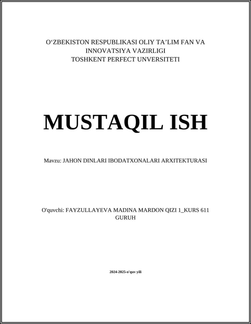 JAHON DINLARI IBODATXONALARI ARXITEKTURASI