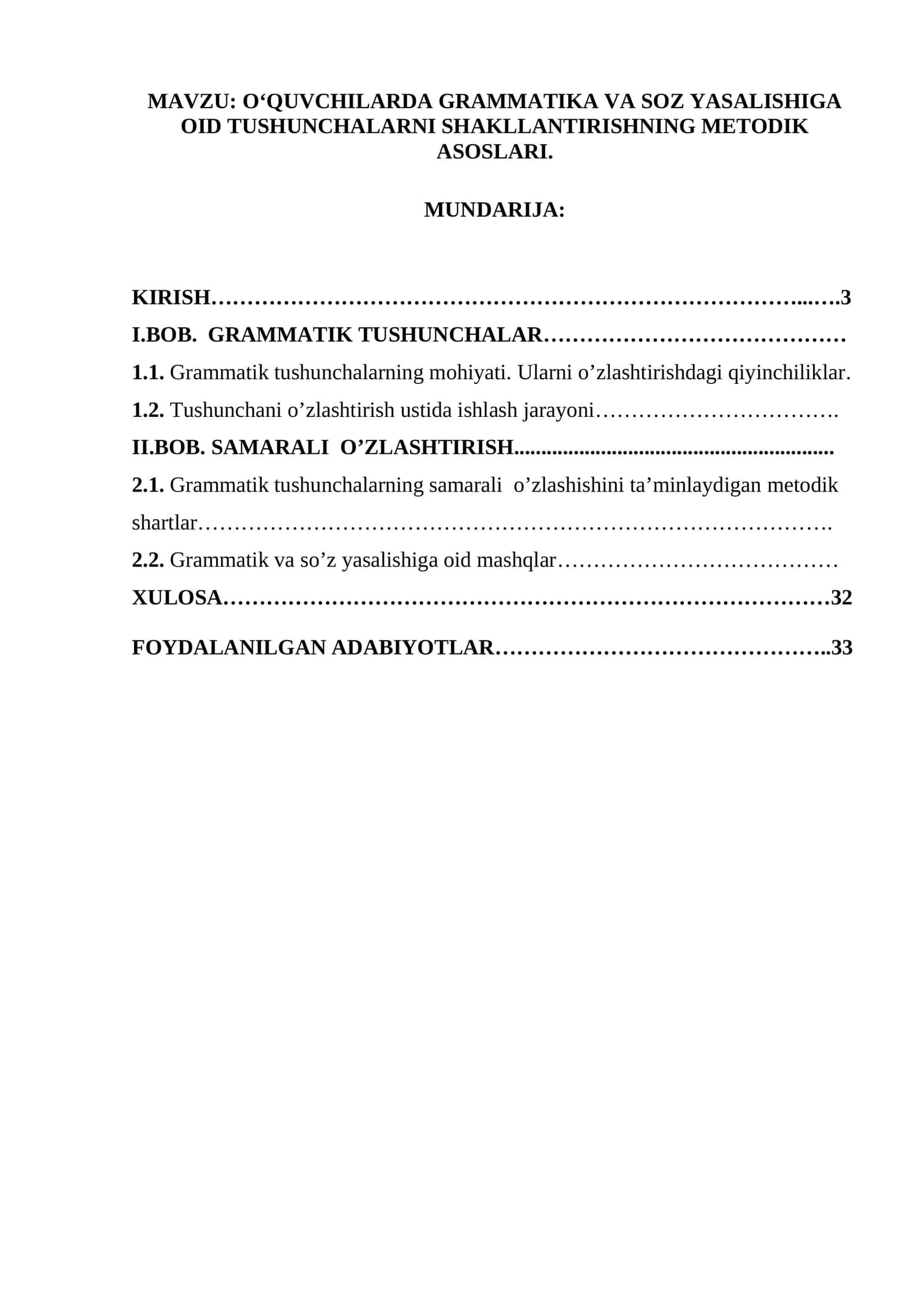 OʻQUVCHILARDA GRAMMATIKA VA SOZ YASALISHIGA OID TUSHUNCHALARNI SHAKLLANTIRISHNING METODIK ASOSLARI