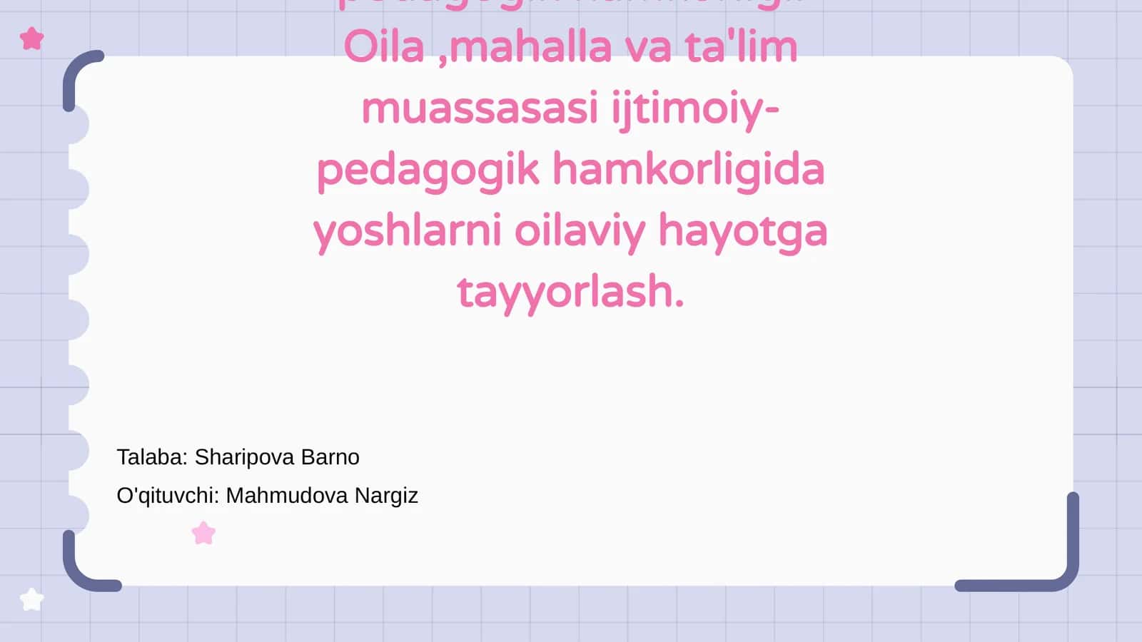 Oila, mahalla va ta'lim muassasasi