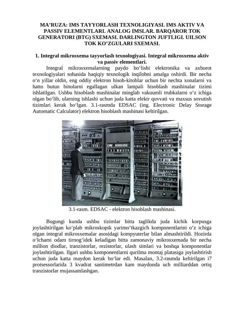 Integral mikrosxema tayyorlash texnologiyasi