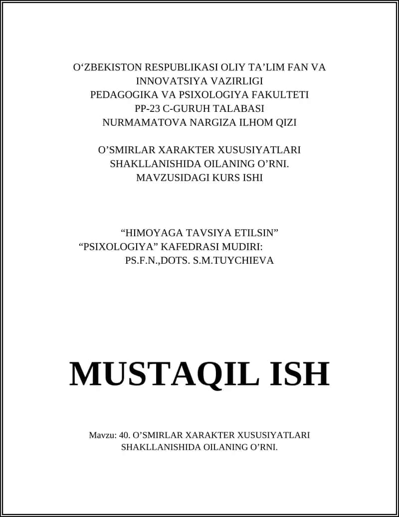 Oilaviy muhit va o‘smir xarakteri shakllanishi