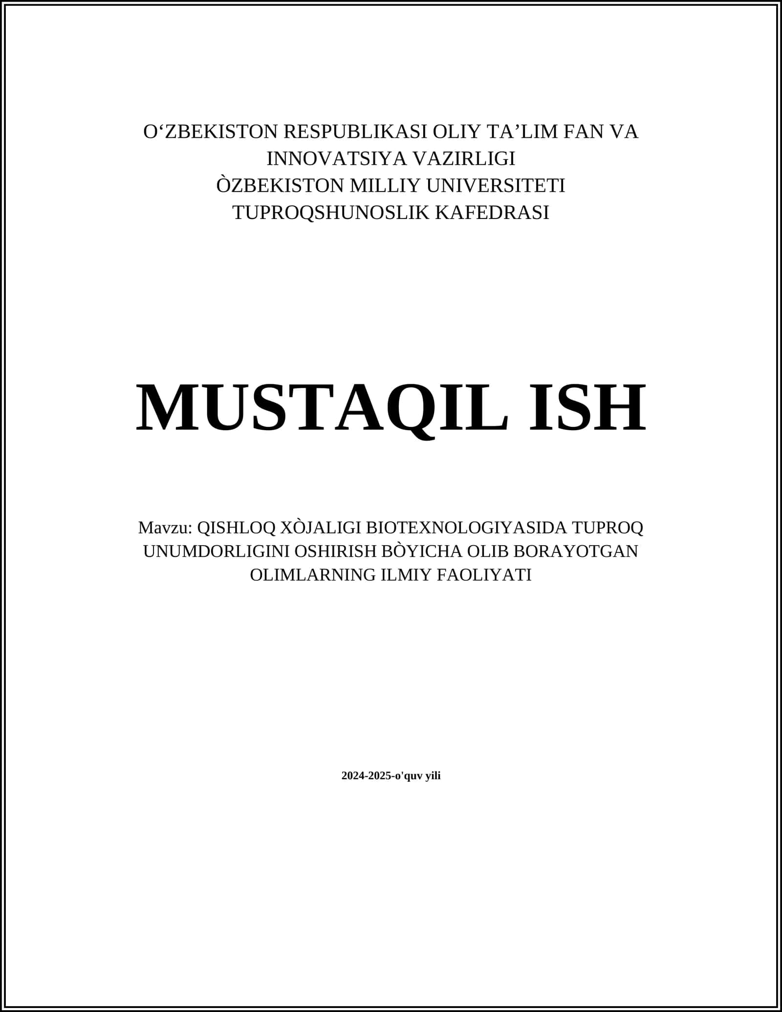 QISHLOQ XÒJALIGI BIOTEXNOLOGIYASIDA TUPROQ UNUMDORLIGINI OSHIRISH BÒYICHA OLIB BORAYOTGAN OLIMLARNING ILMIY FAOLIYATI