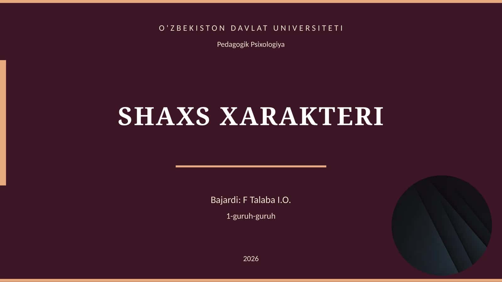 SHAXS XARAKTERI