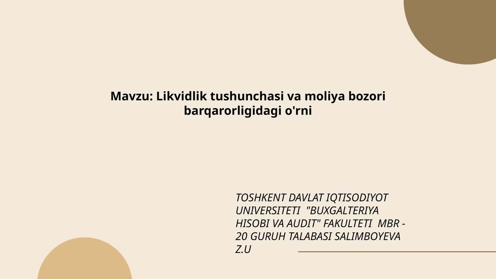 Likvidlik tushunchasi va moliya bozori barqarorligidagi o'rni