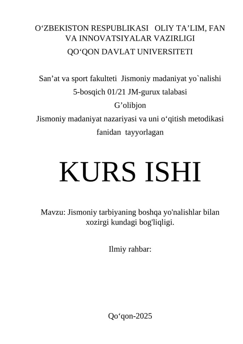 Jismoniy madaniyat nazariyasi va uni o‘qitish metodikasi