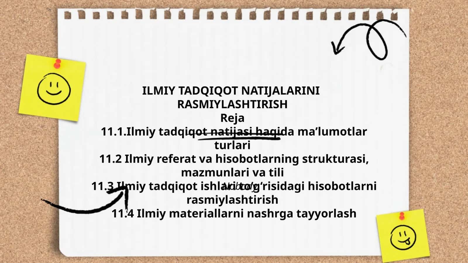 ILMIY TADQIQOT NATIJALARINI RASMIYLASHTIRISH