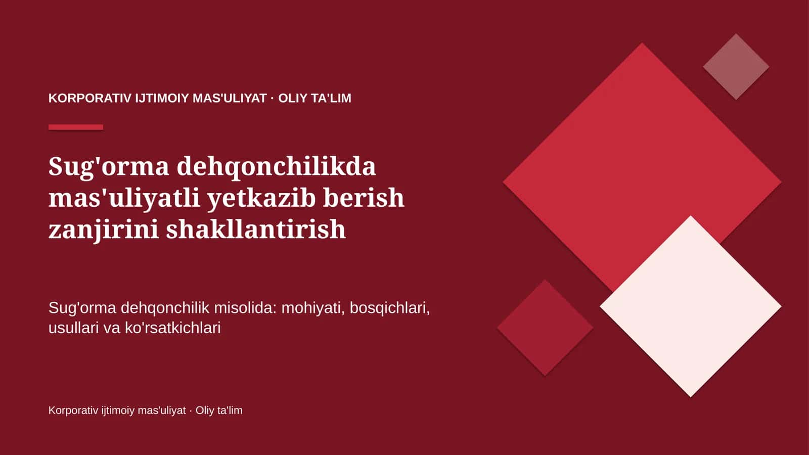 sug'orma dehqonchilikda mas'uliyatli yetkazib berish zanjirini shakllantirish 8220