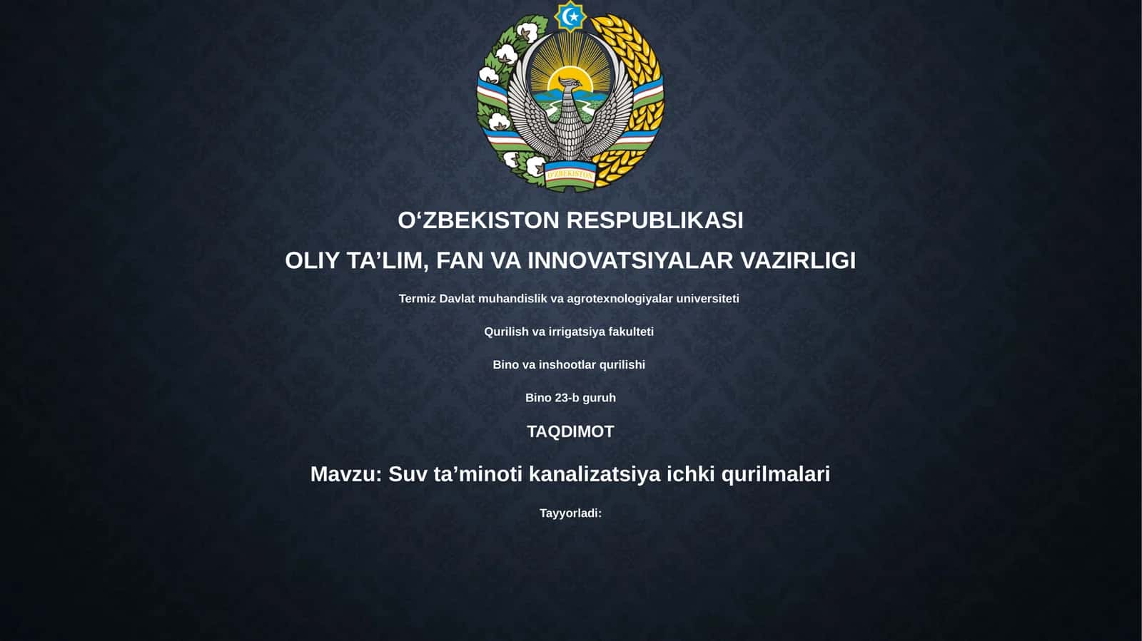 Suv ta'minoti va kanalizatsiya ichki qurilmalari