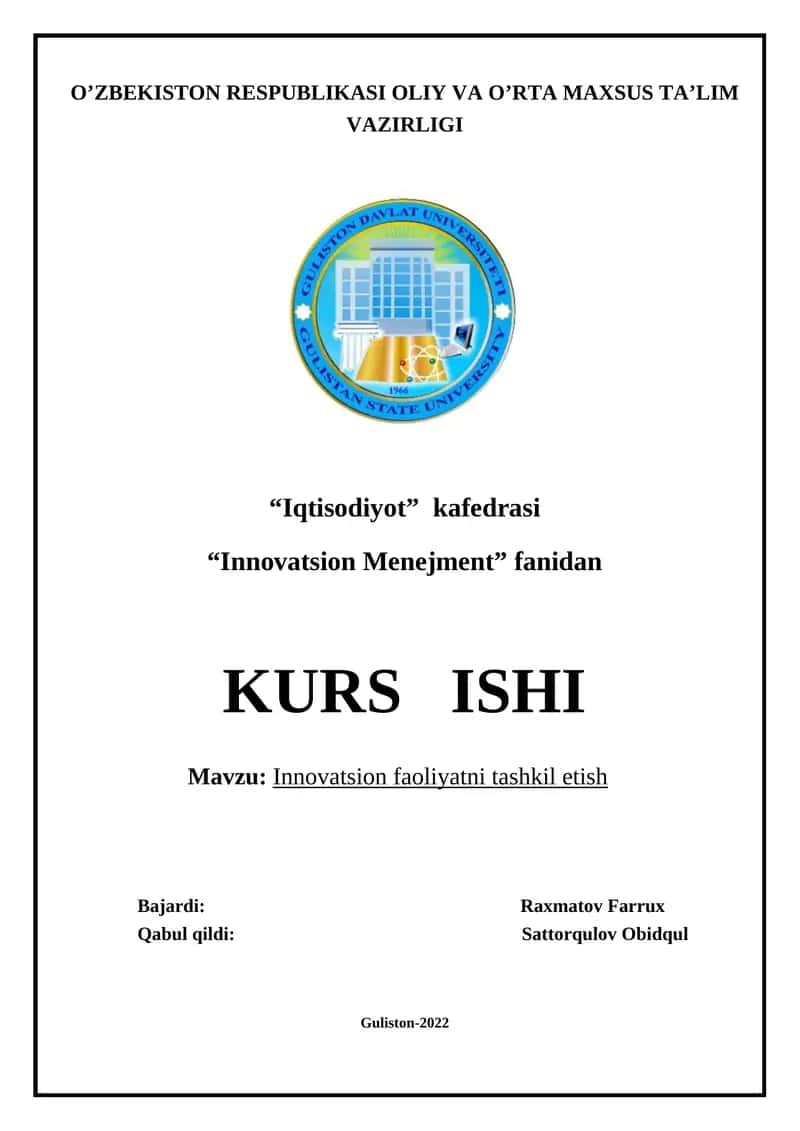 Innovatsion Menejment KURS ISHI