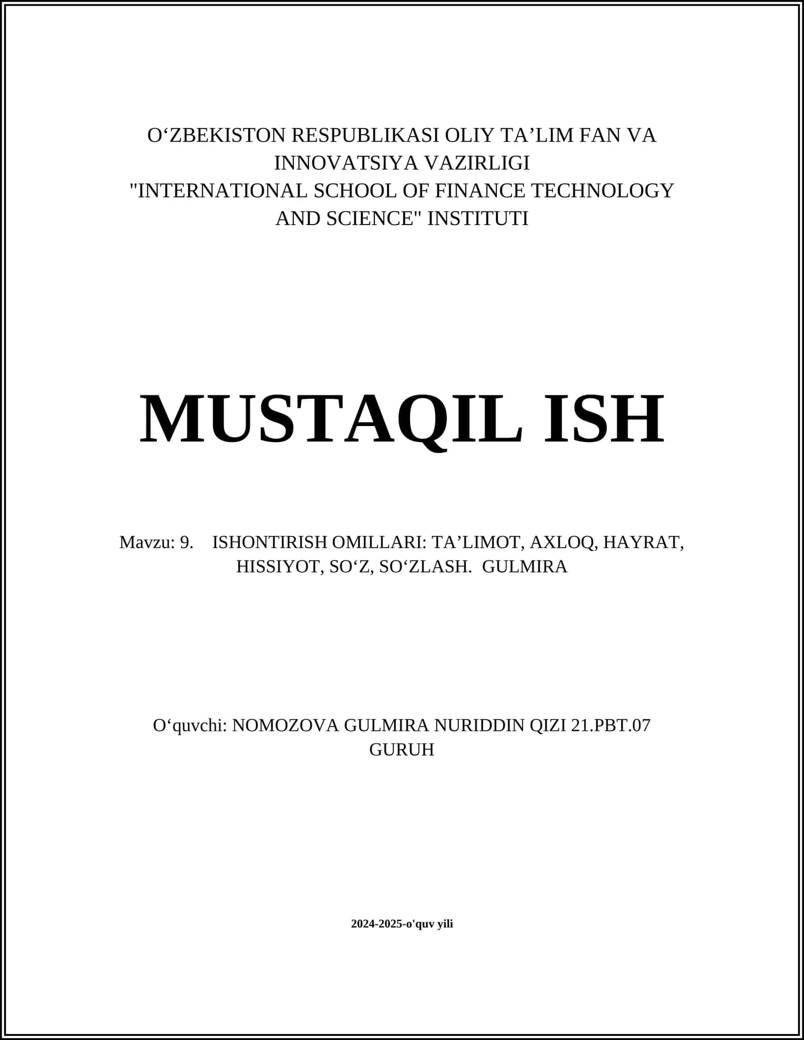 "Ishontirish omillarida ta'limotning roli"