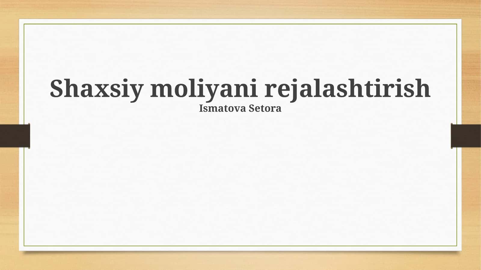 Shaxsiy moliyani rejalashtirish