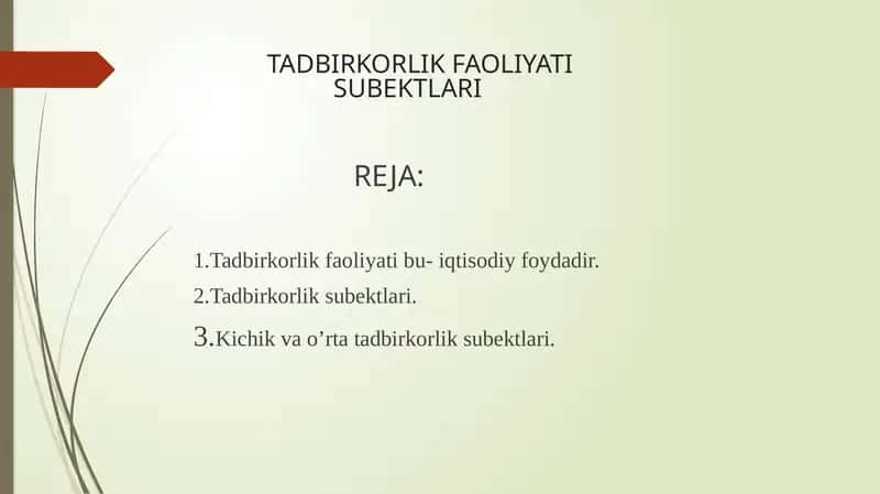 Tadbirkorlik Faoliyati Subektlari