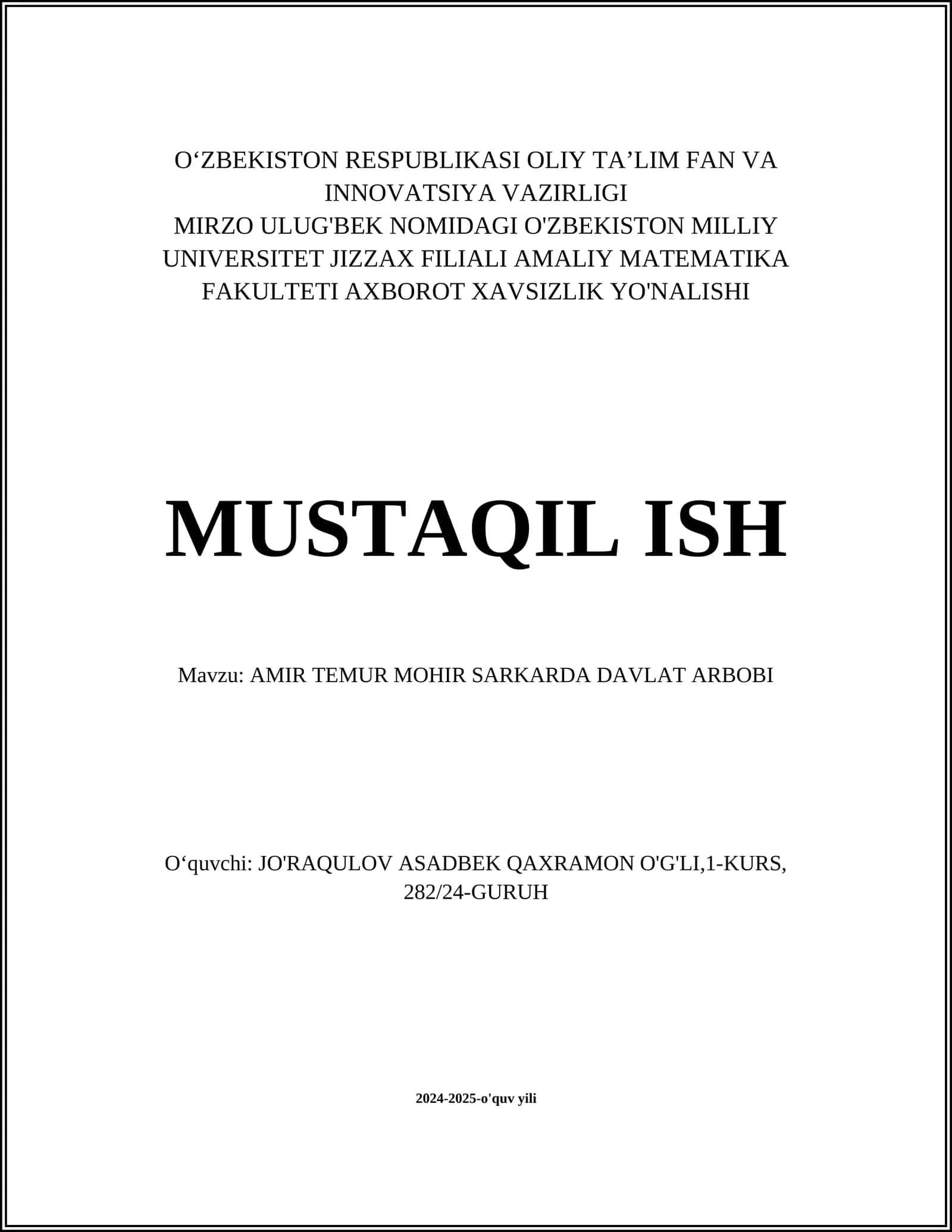 Amir Temur Moxir Sarkarda Davlat Arbobi
