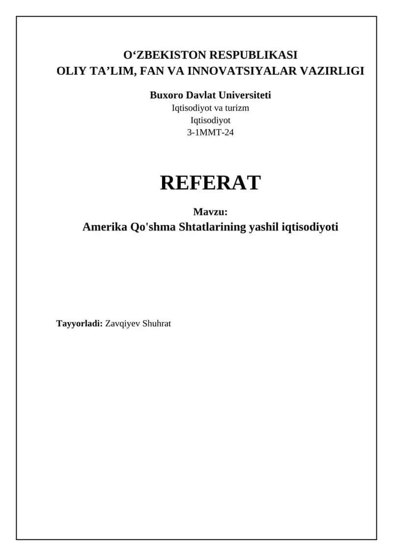 Amerika Qo'shma Shtatlarining yashil iqtisodiyoti