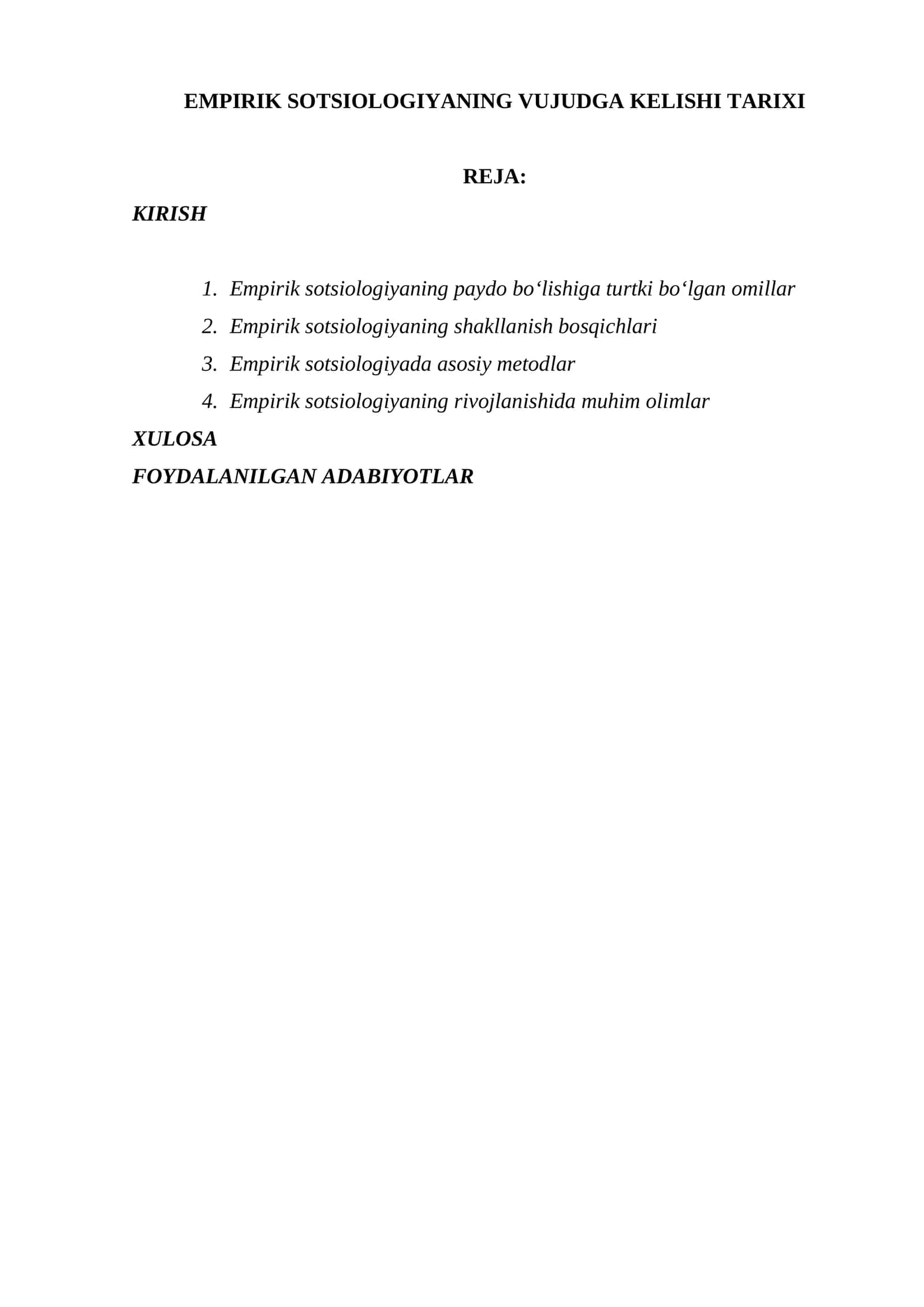 EMPIRIK SOTSIOLOGIYANING VUJUDGA KELISHI TARIXI