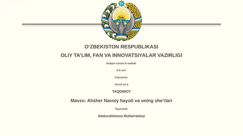 Alisher Navoiy hayoti va uning she'rlari