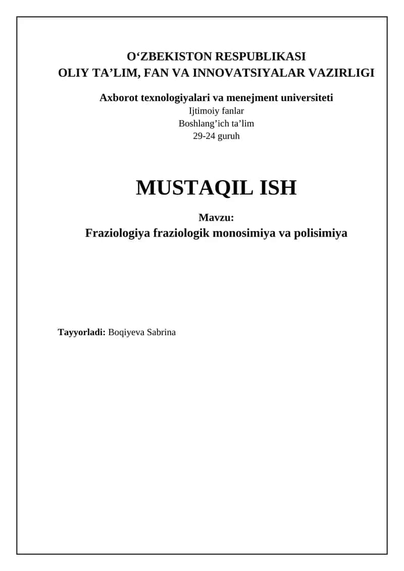 Fraziologiya fraziologik monosimiya va polisimiya