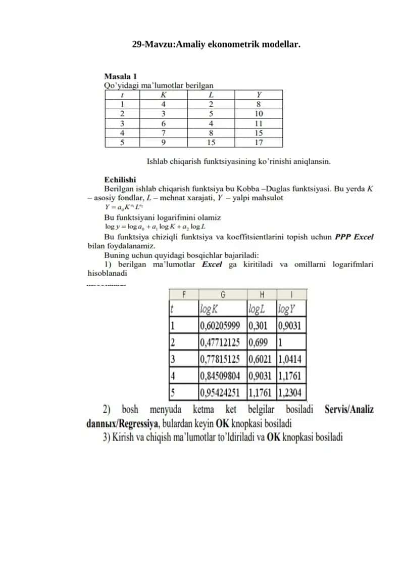 Amaliy ekonometrik modellar