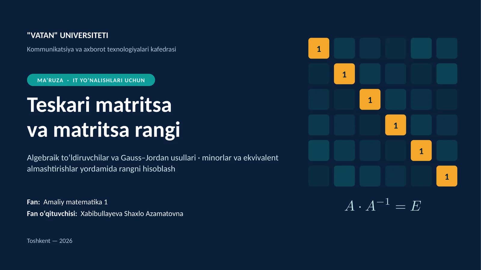 Teskari matritsa va matritsa rangi