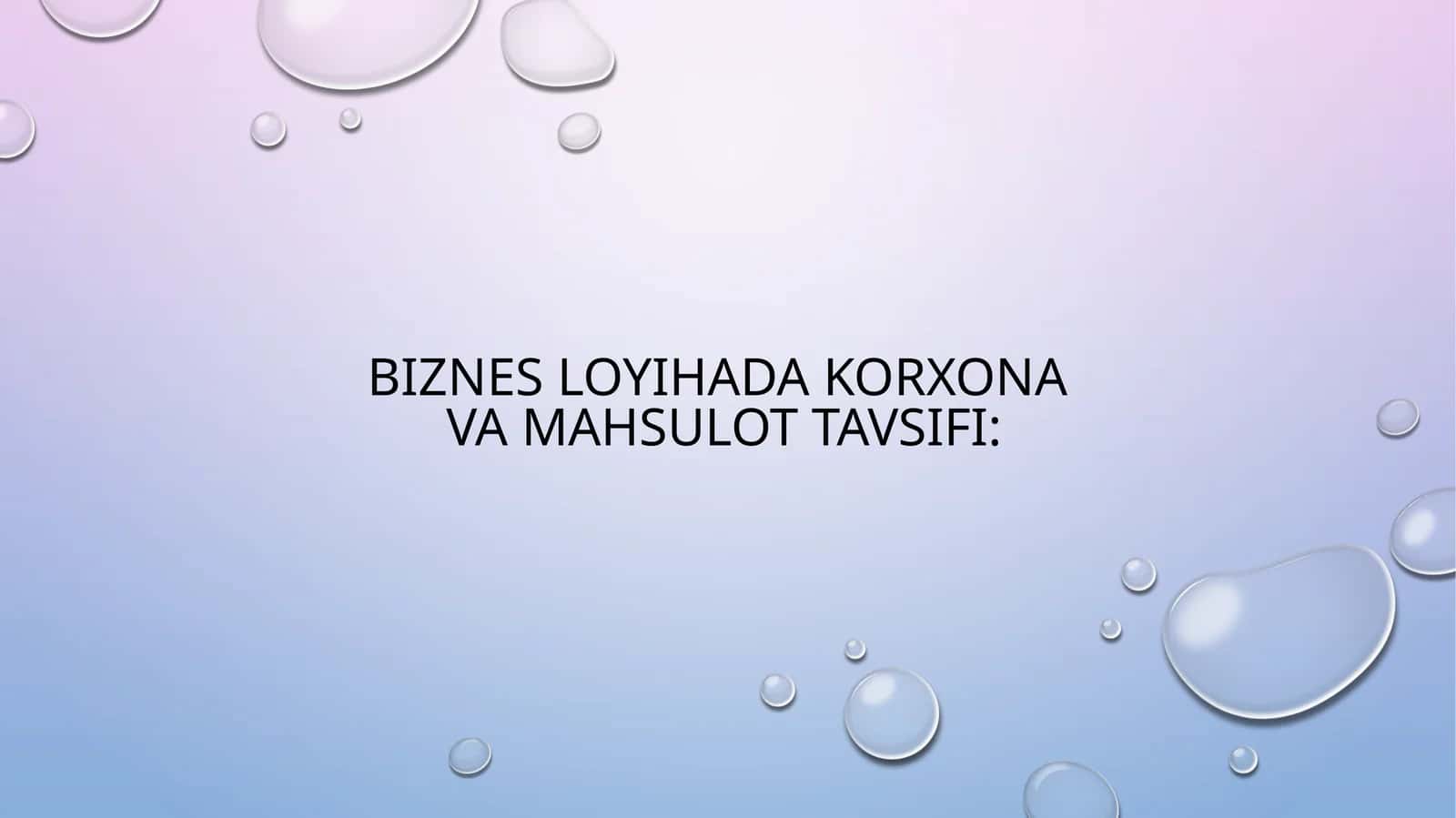 Biznesloyi hadakorxona va mahsulotlarning tavsifi