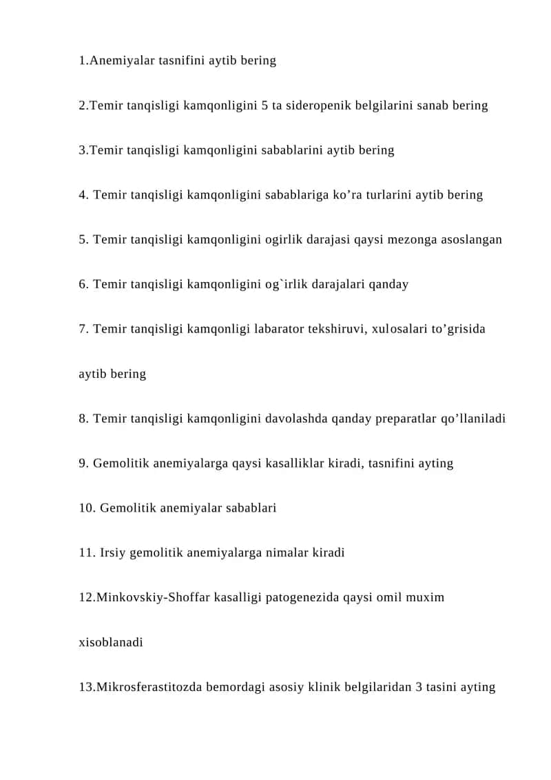 Temir tanqisligi kamqonligini sabablarini aytib bering