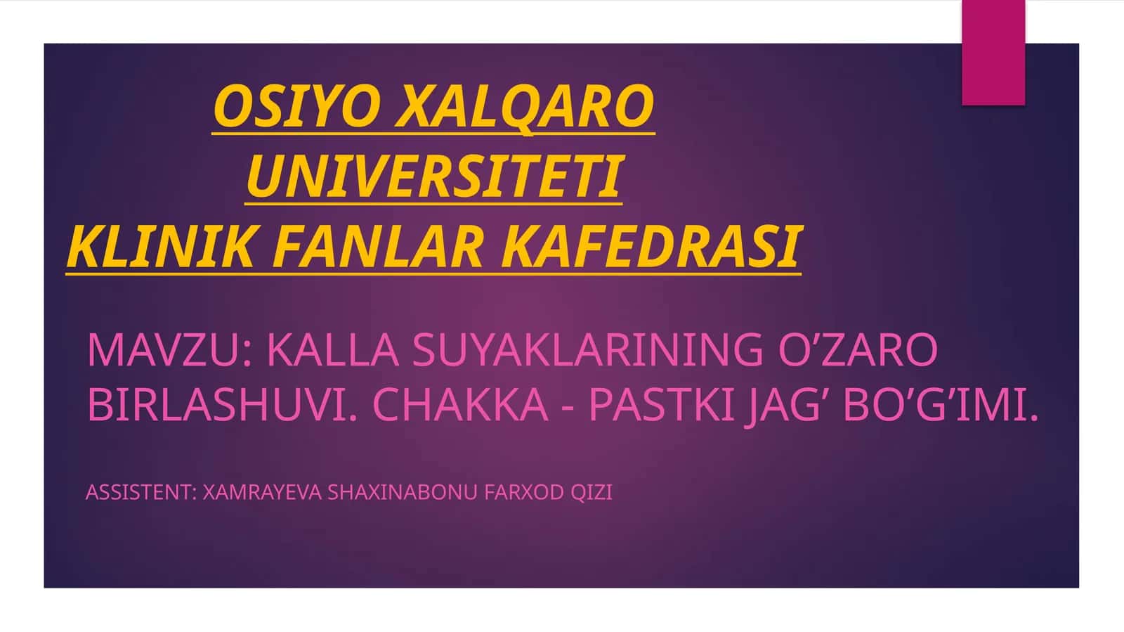 KALLA SUYAKLARINING O’ZARO BIRLASHUVI. CHAKKA - PASTKI JAG’ BO’G’IMI