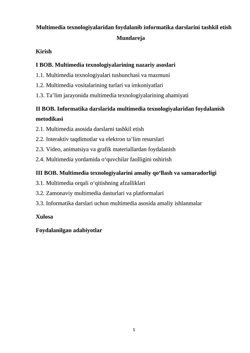 Multimedia texnologiyalaridan foydalanib informatika darslarini tashkil etish