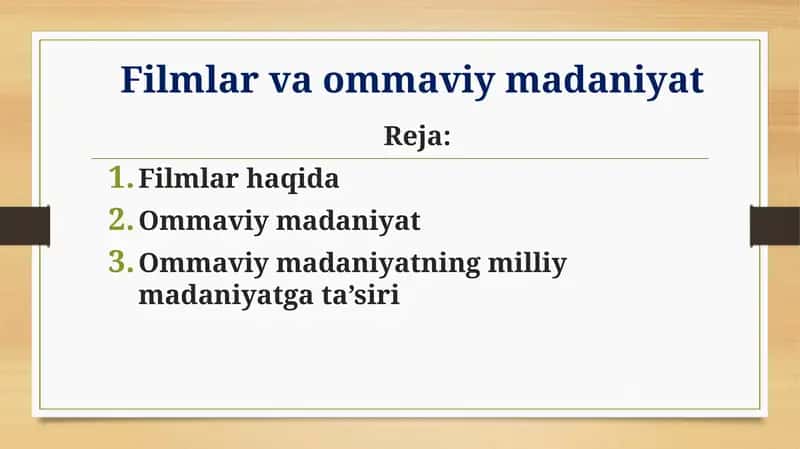 Filmlar va ommaviy madaniyat haqida tushuncha