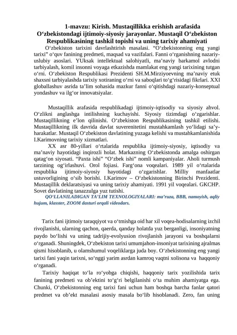 O‘zbekiston tarixini davrlashtirish