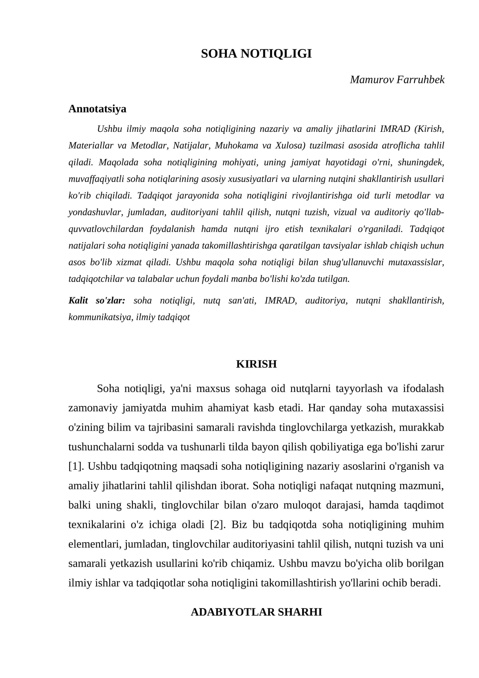 SOHA NOTIQLIGI
