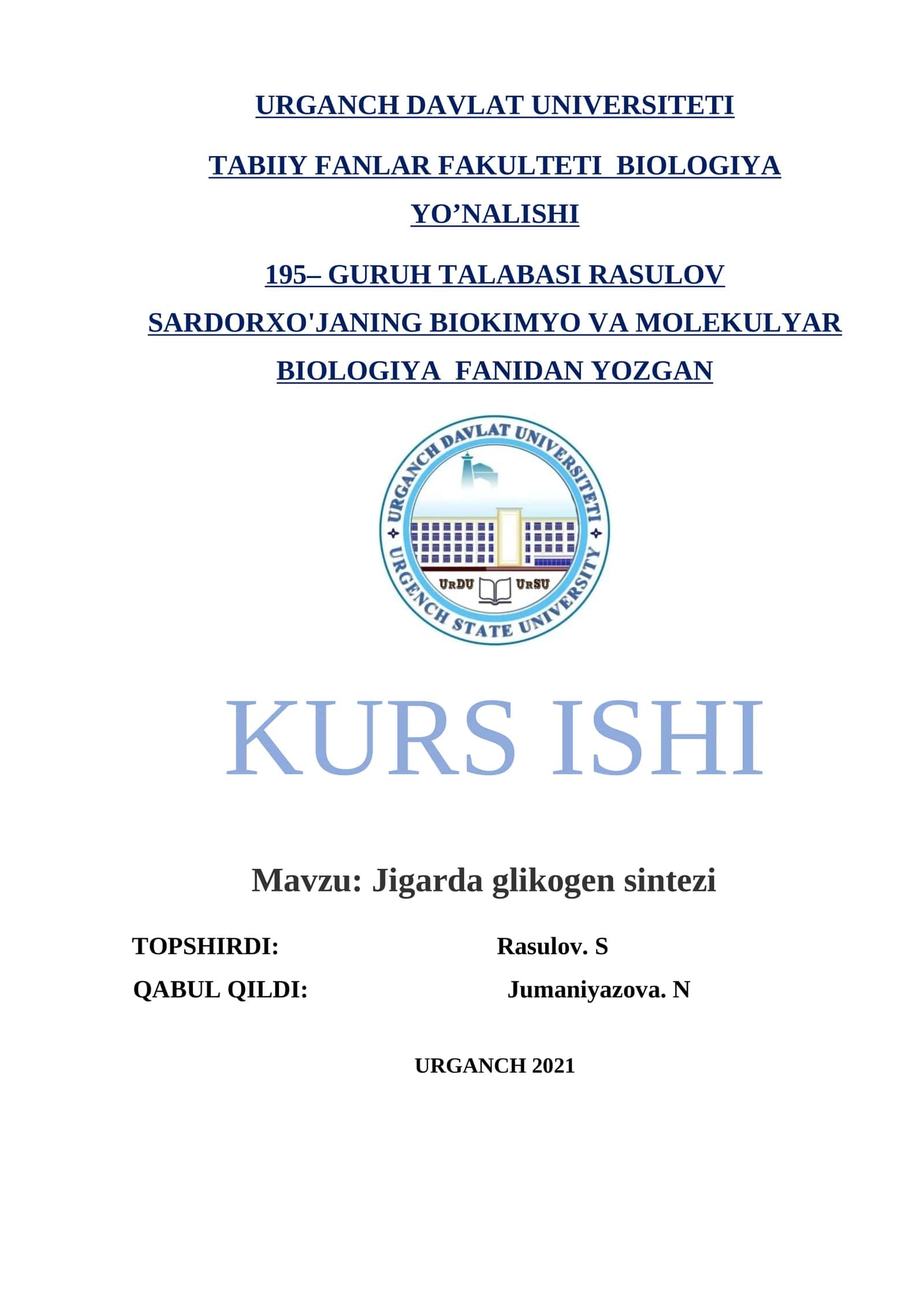 Jigarda glikogen sintezi KURS ISHI