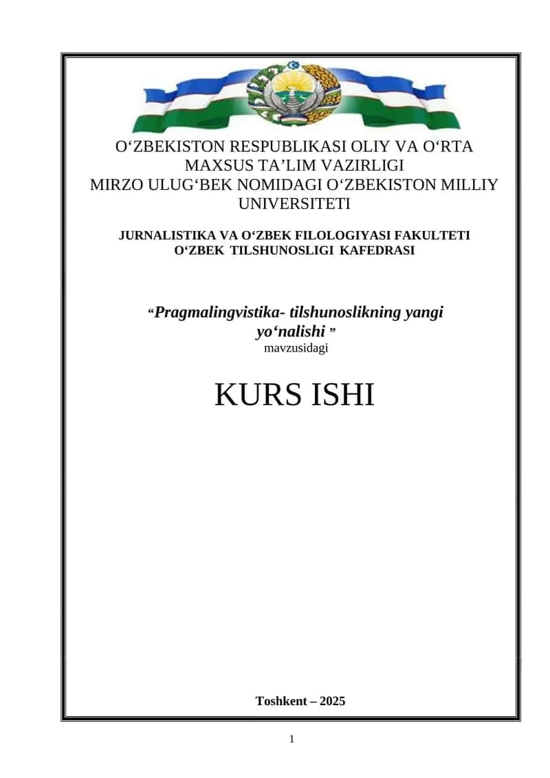 "Pragmalingvistika- tilshunoslikning yangi yo‘nalishi"