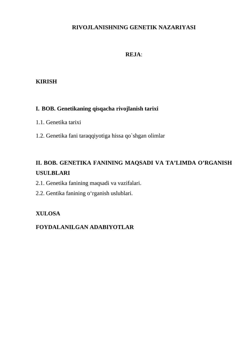 RIVOJLANISHNING GENETIK NAZARIYASI