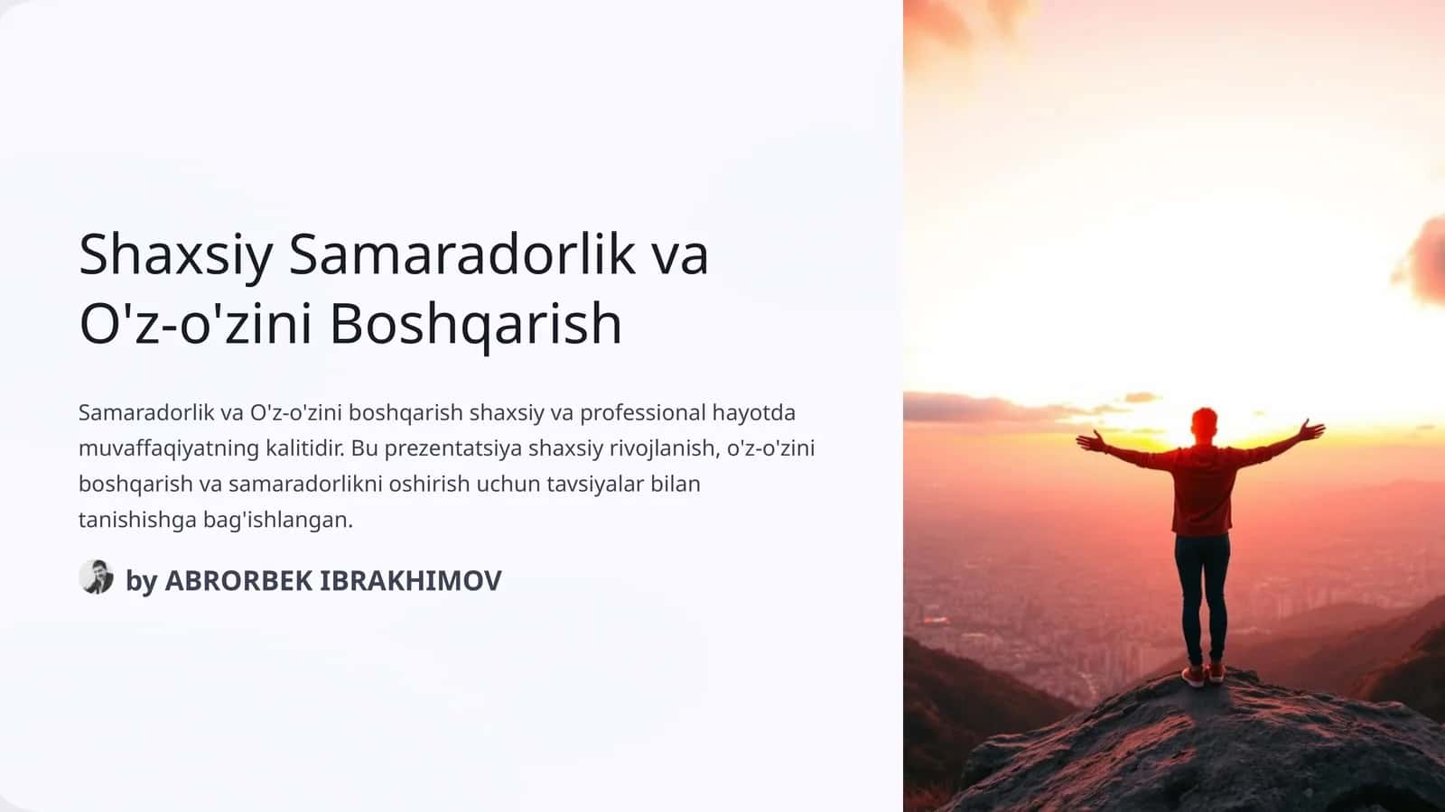 Shaxsiy Samaradorlik va O'z-o'zini Boshqarish