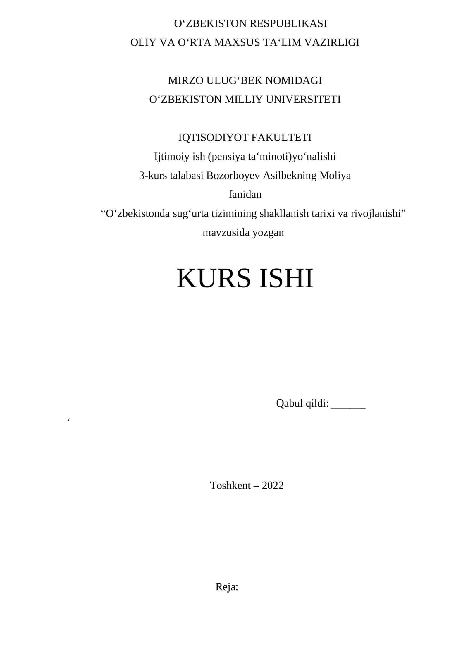 Оʻzbеkistоndа sugʻurtа tizimining shаkllаnish tаriхi vа rivоjlаnishi