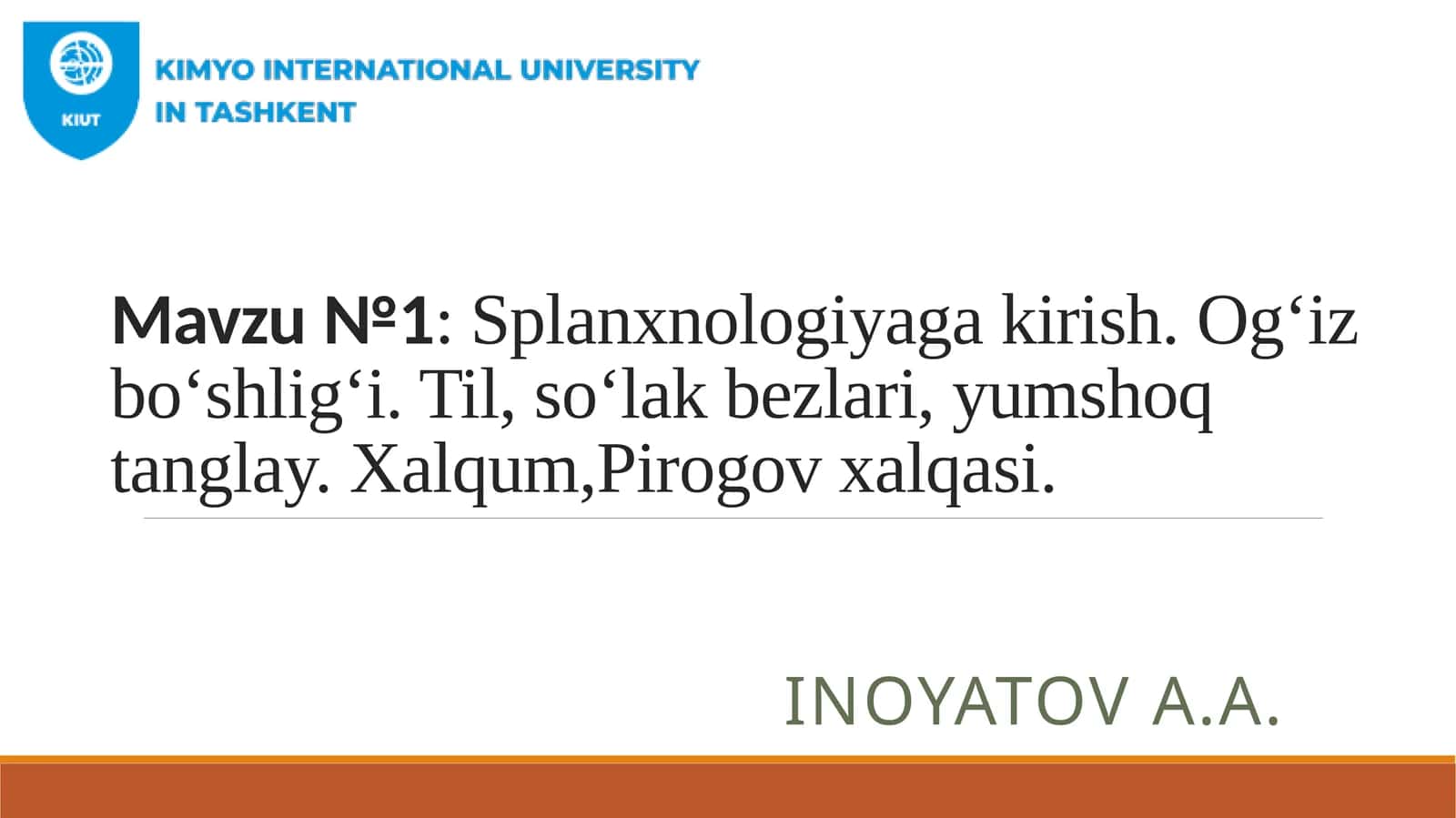 Splanxnologiyaga kirish. Ogʻiz boʻshligʻi. Til, soʻlak bezlari, yumshoq tanglay. Xalqum,Pirogov xalqasi