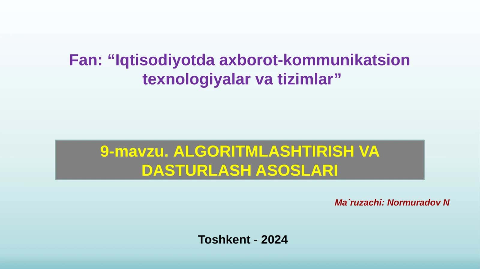 Mаsаlаning qo'yilishi