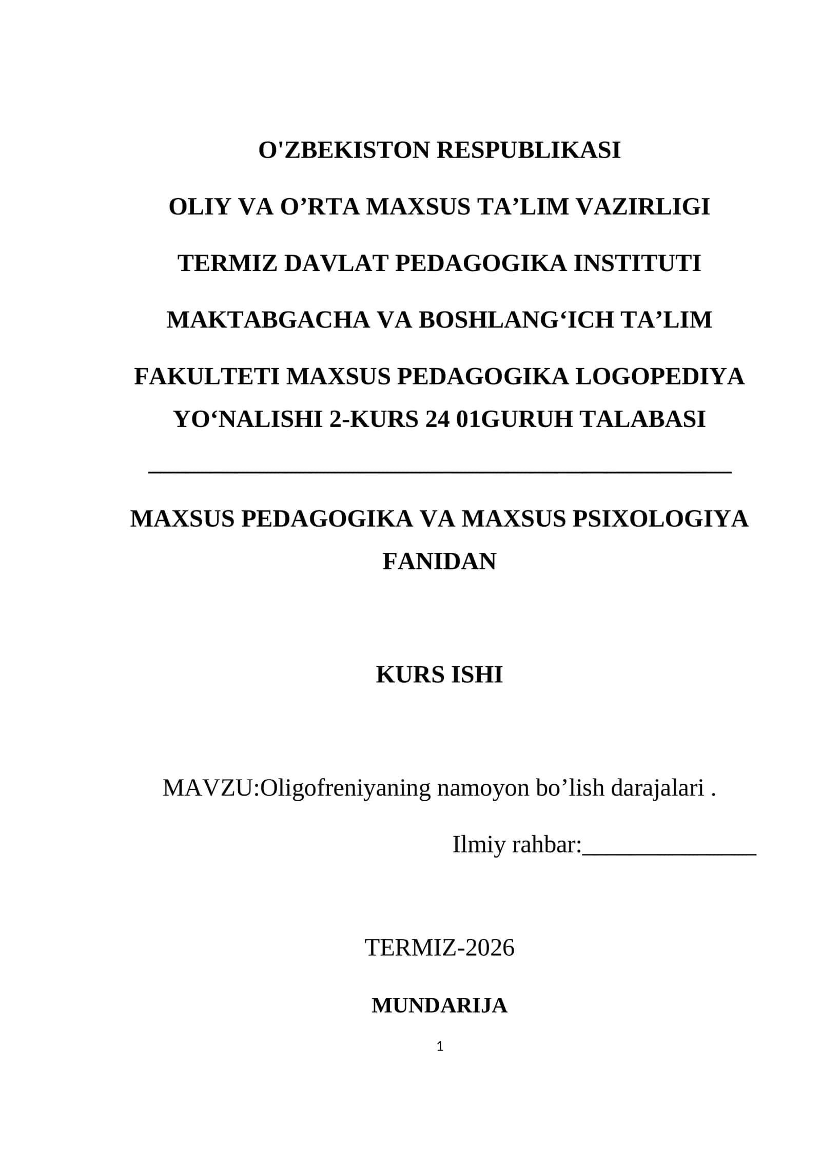 Oligofreniyaning namoyon bo’lish darajalari