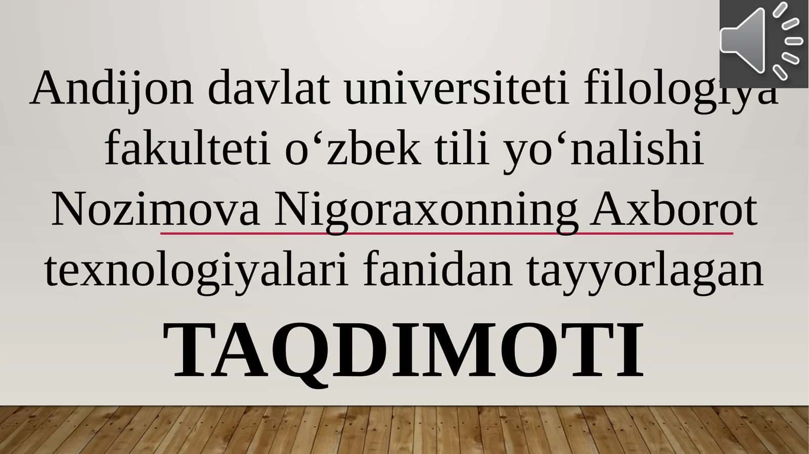 Nozimova Nigoraxonning Axborot texnologiyalari fanidan tayyorlagan TAQDIMOTI: EXCEL DASTURI DA STATISTIK FUNKSIYALAR BILAN ISHLASH