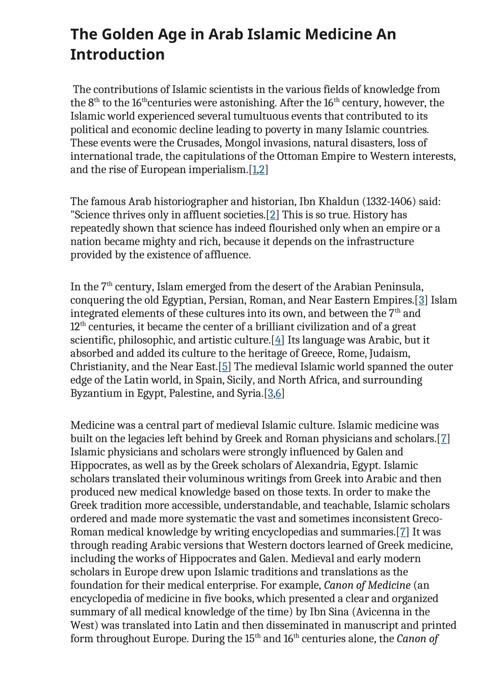 The Golden Age in Arab Islamic Medicine An Introduction