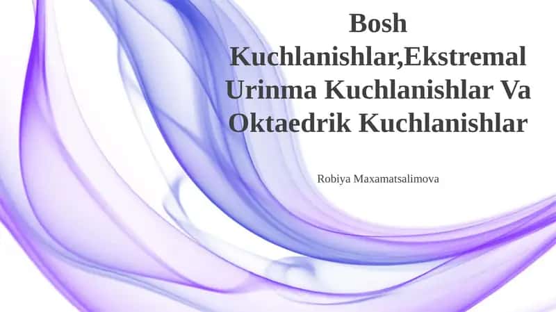 Bosh Kuchlanishlar, Ekstremal Urinma Kuchlanishlar Va Oktaedrik Kuchlanishlar