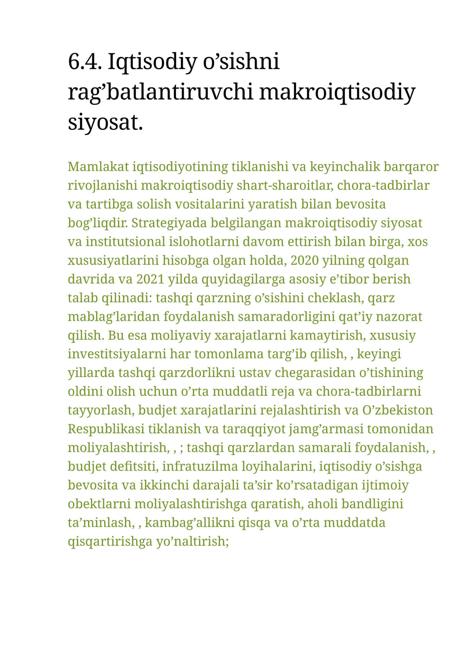 Iqtisodiy o’sishni rag’batlantiruvchi makroiqtisodiy siyosat