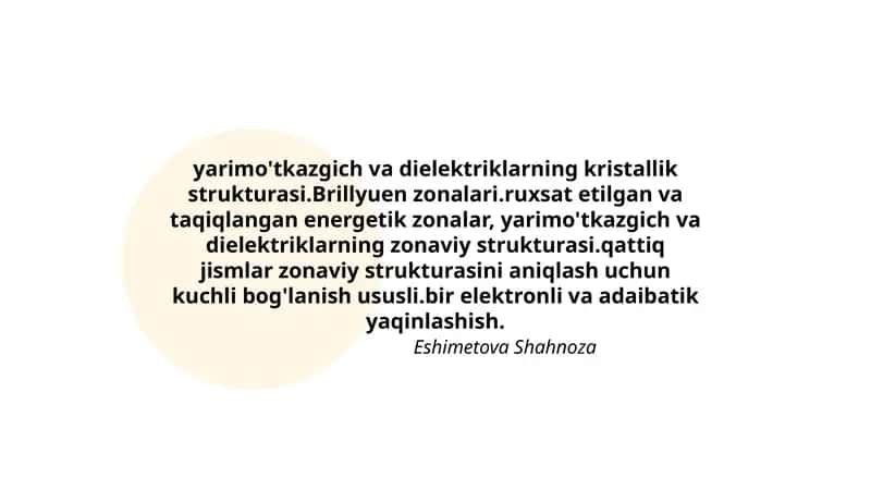 Yarimo'tkazgich va dielektriklarning kristallik strukturasi