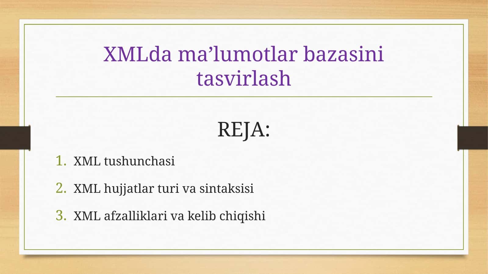 XMLda ma’lumotlar bazasini tasvirlash