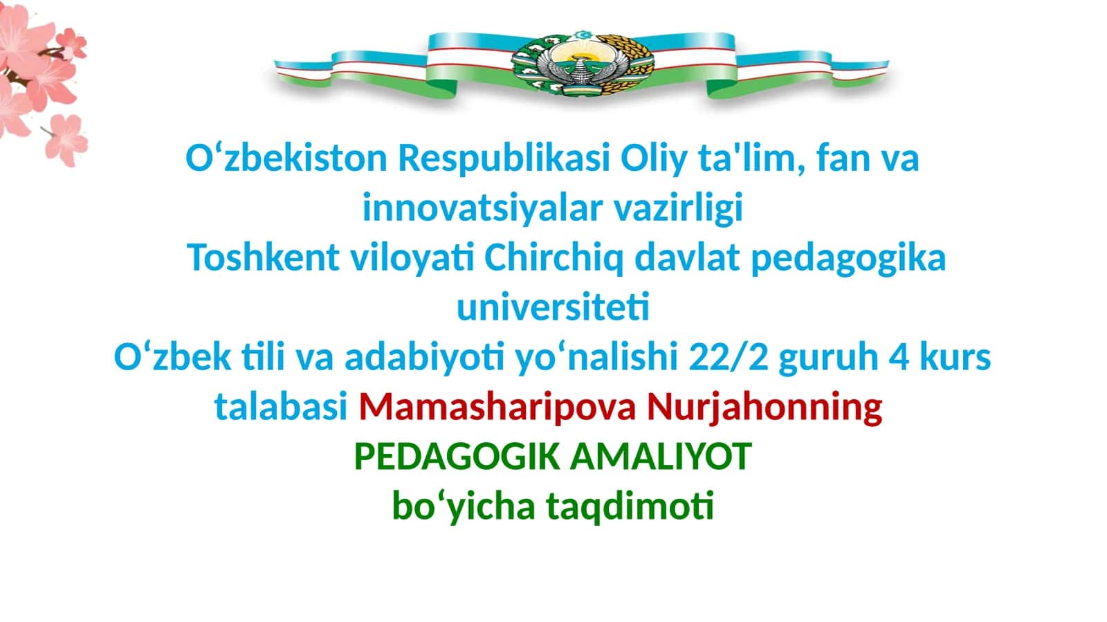 PEDAGOGIKAMALIYOT bo‘yicha taqdimoti