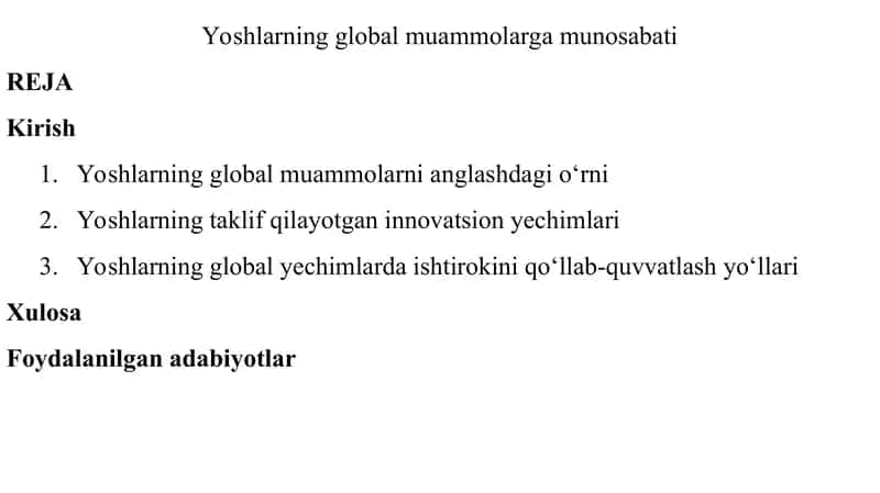 Yoshlarning global muammolarga munosabati