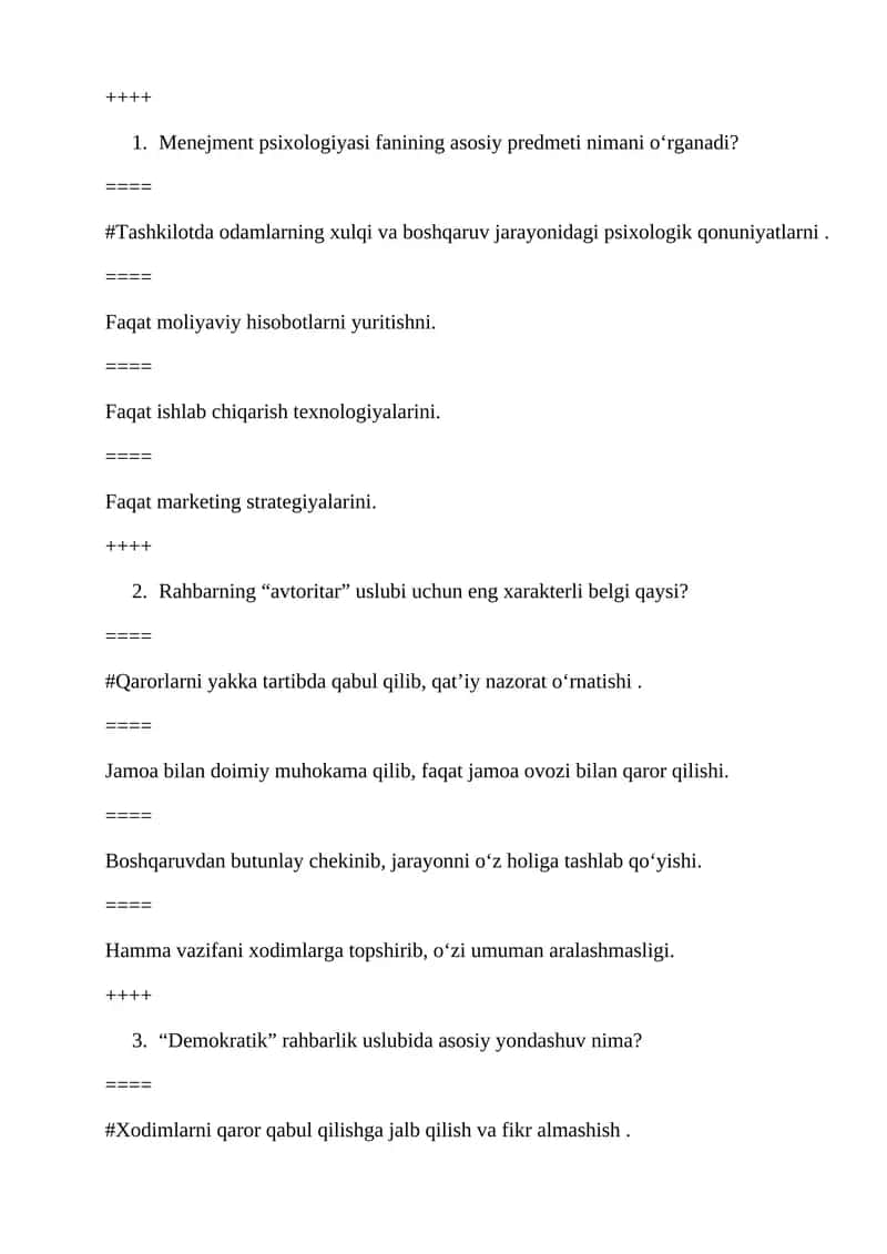 Menejment psixologiyasi fanining asosiy predmeti