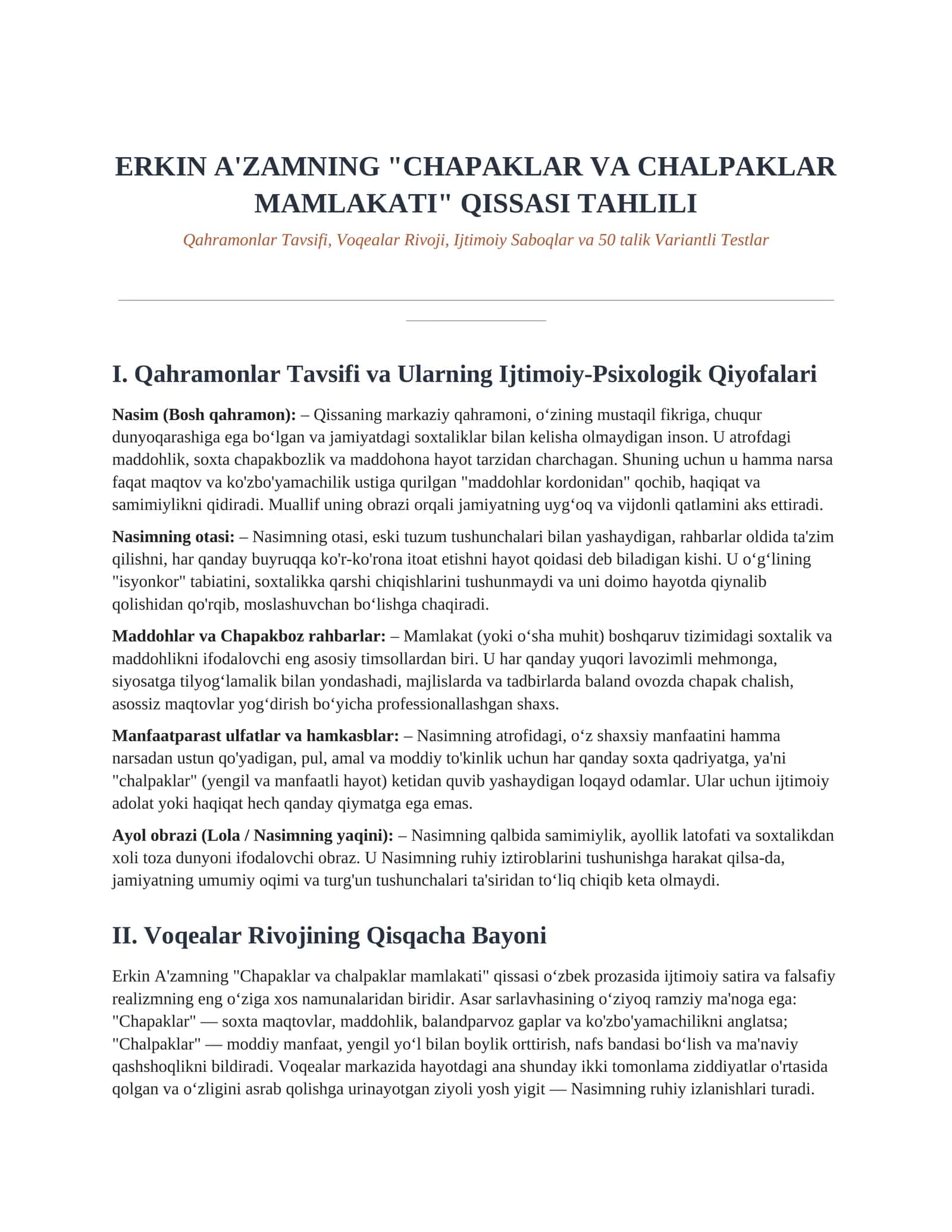 "CHAPAKLAR VA CHALPAKLAR MAMLAKATI" QISSASI TAHLILI